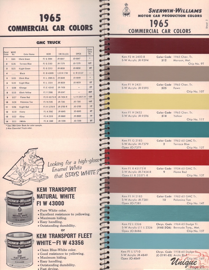 1965 GMC Paint Charts Williams